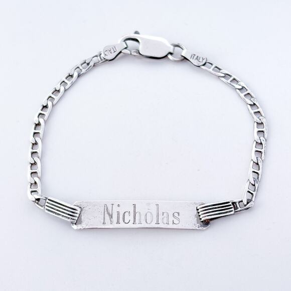 Vintage Italy Sterling Silver 925 Anchor Chain ID Bracelet 6.5" - Picture 3 of 6